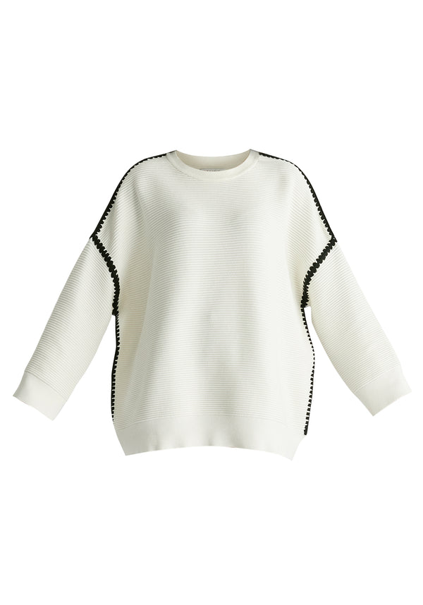 Ribbed Jumper with Contrasting Embroidery in White Cutout